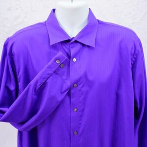 Kenneth Cole Reaction 17.5 34/35 Regular Fit Purple Striped Collared Dress Shirt